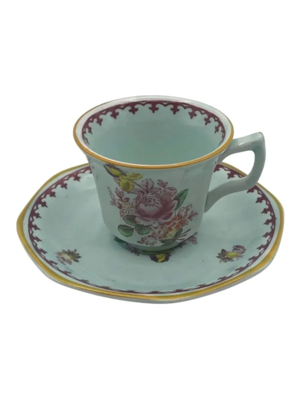Lot of 6 Adams Calyx Ware Chelsea Sprays Cups and Saucers Red Fleur de Lis
